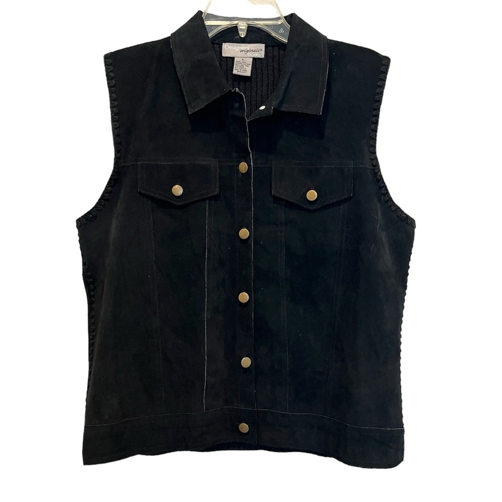 Vintage 90s Y2K Black Vest Suede Front Sweater Back Designers Original Studio XL